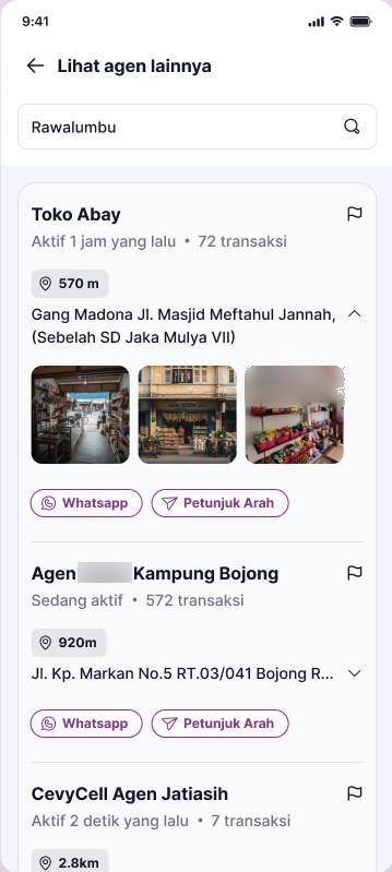 Search results showing agents in Rawalumbu