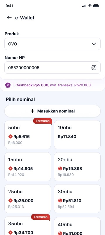 Nominal list with prices shown only after entering customer details