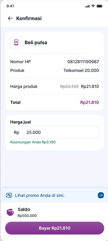 Confirmation page with selling price filled in and the agent's profit shown