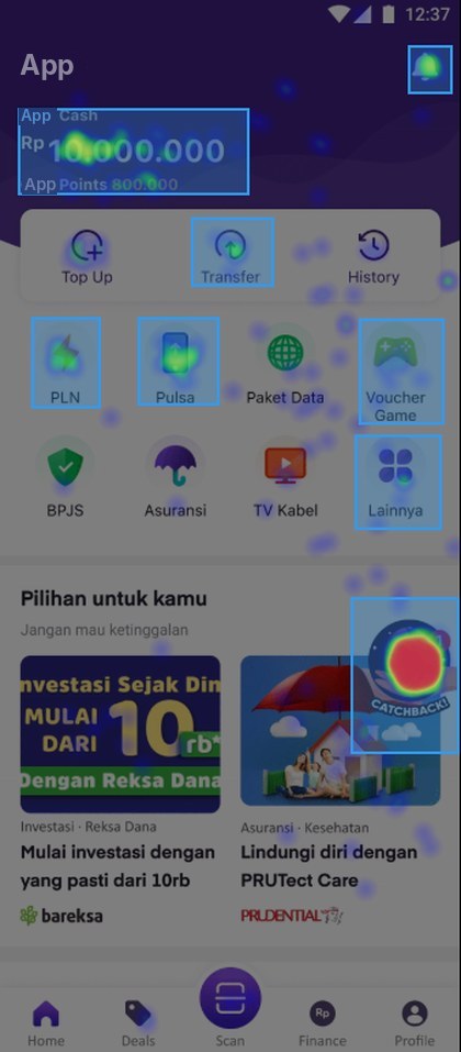 Tap heatmap on the home screen, strongest on the game icon